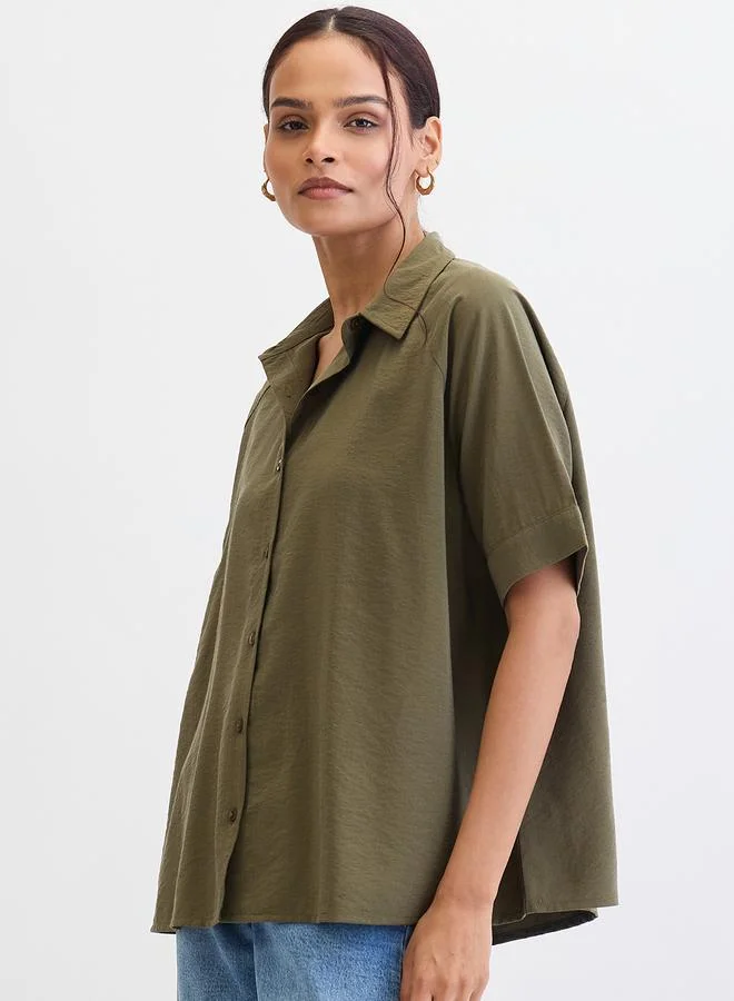Femmella Olive Femmella Olive Raglan Sleeves Oversized Shirt for Women | Best Price UAE