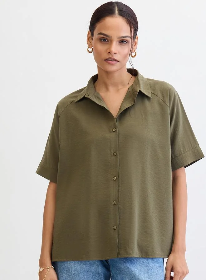 Femmella Olive Raglan Sleeves Oversized Shirt