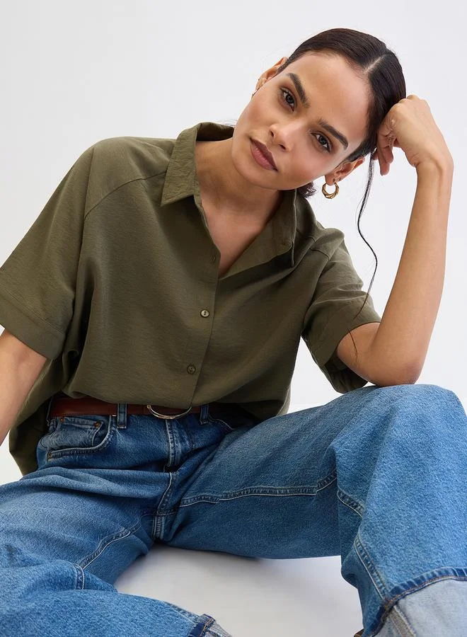 Femmella Olive Femmella Olive Raglan Sleeves Oversized Shirt for Women | Best Price UAE