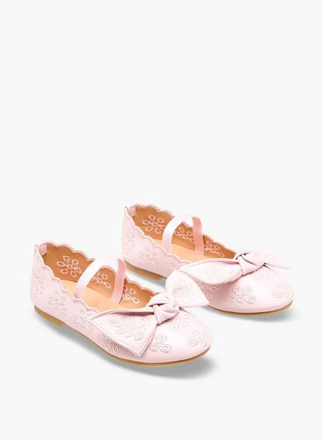 جونيورز Girls Embroidered Bow Detail Ballerina Shoes