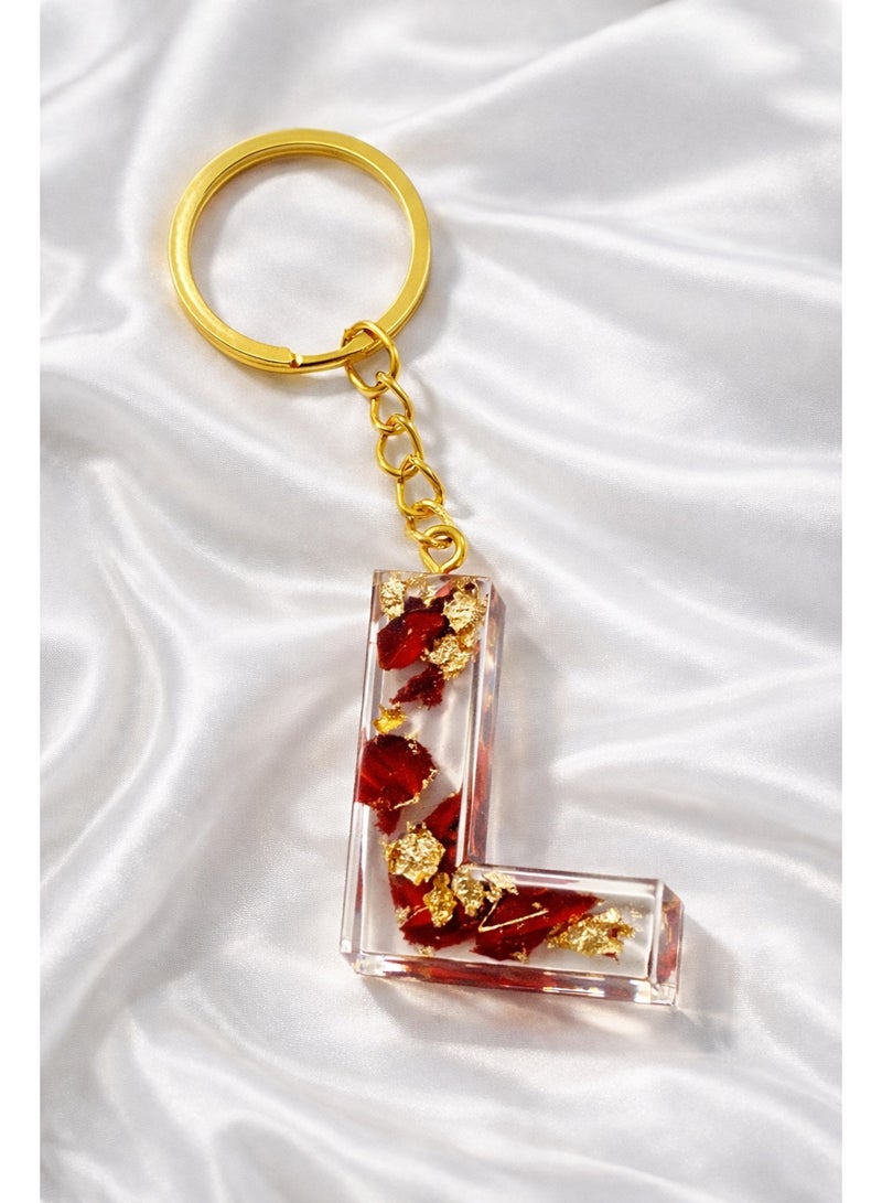 Handmade Resin Alphabet Keychain – Letter L with Gold Flakes | Luxury Personalized Gift