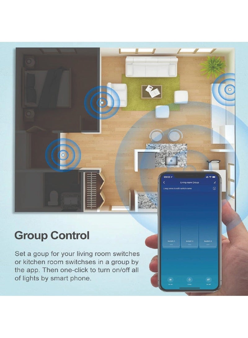 SASKA Smart Tuya Wifi Touch Light Switch (SJ-A1) Smartlife App Remote Control, Timing Function Voice Control Compatible with Google Home - No Neutral No Hub Needed (2 Gang, White) - Image 4