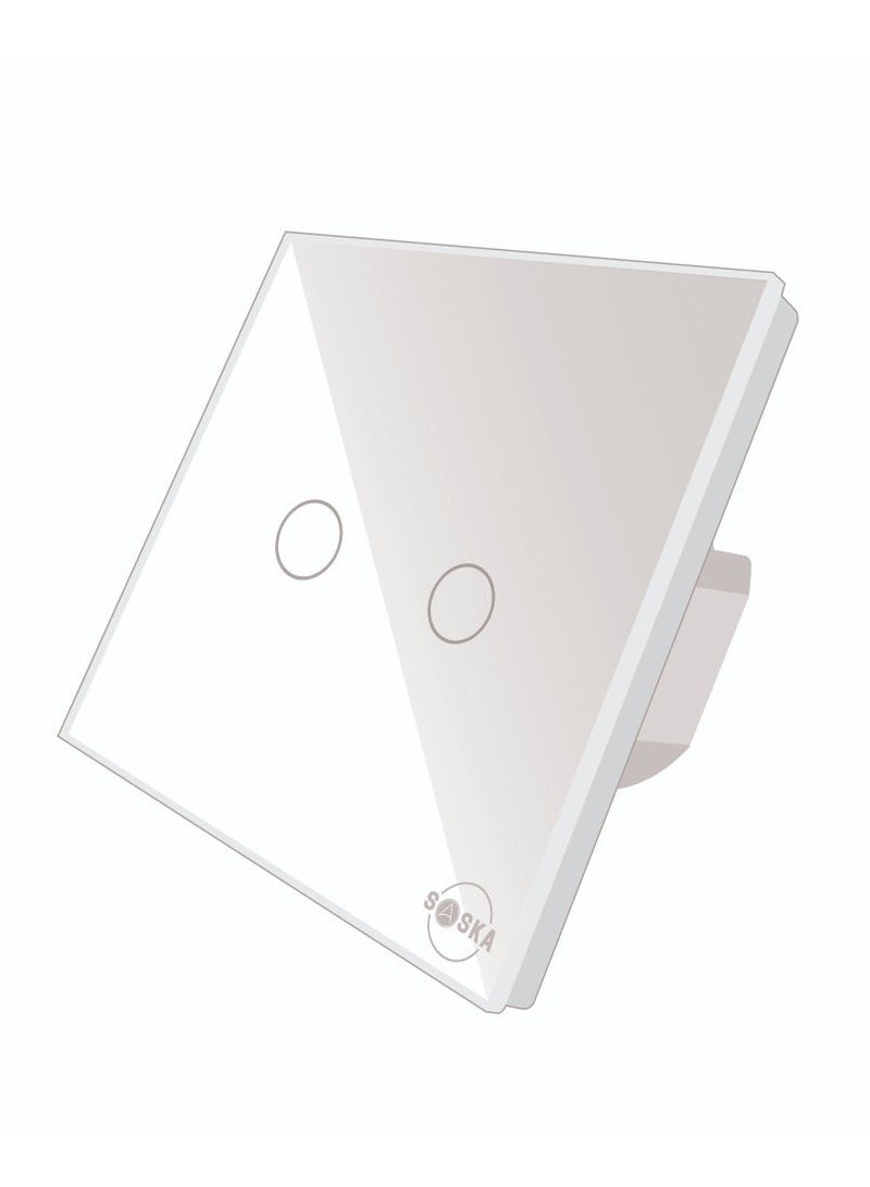 SASKA Smart Tuya Wifi Touch Light Switch (SJ-A1) Smartlife App Remote Control, Timing Function Voice Control Compatible with Google Home - No Neutral No Hub Needed (2 Gang, White) - Image 1