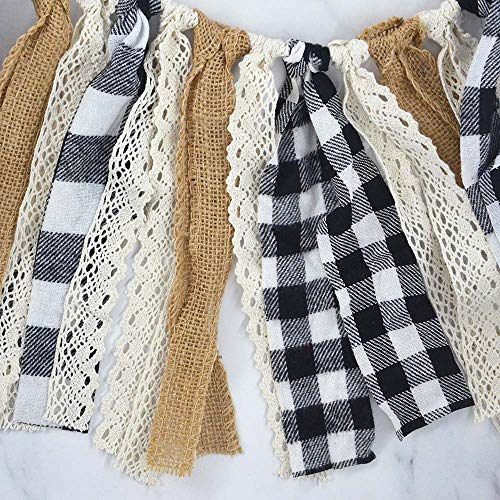 Rainlemon Buffalo Check Plaid Banner Black and White Gingham Spring Summer Fall Winter Easter Christmas Mantle Fireplace Garland Decoration - Image 4