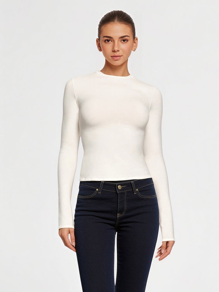 In-Stock -Style Fitted Autumn/Winter T-Shirt, Warm and Skin-Friendly, Waist-Cinching Base Layer, Thick Fleece Long-Sleeve Top, Same Style as Popular Online - Image 3