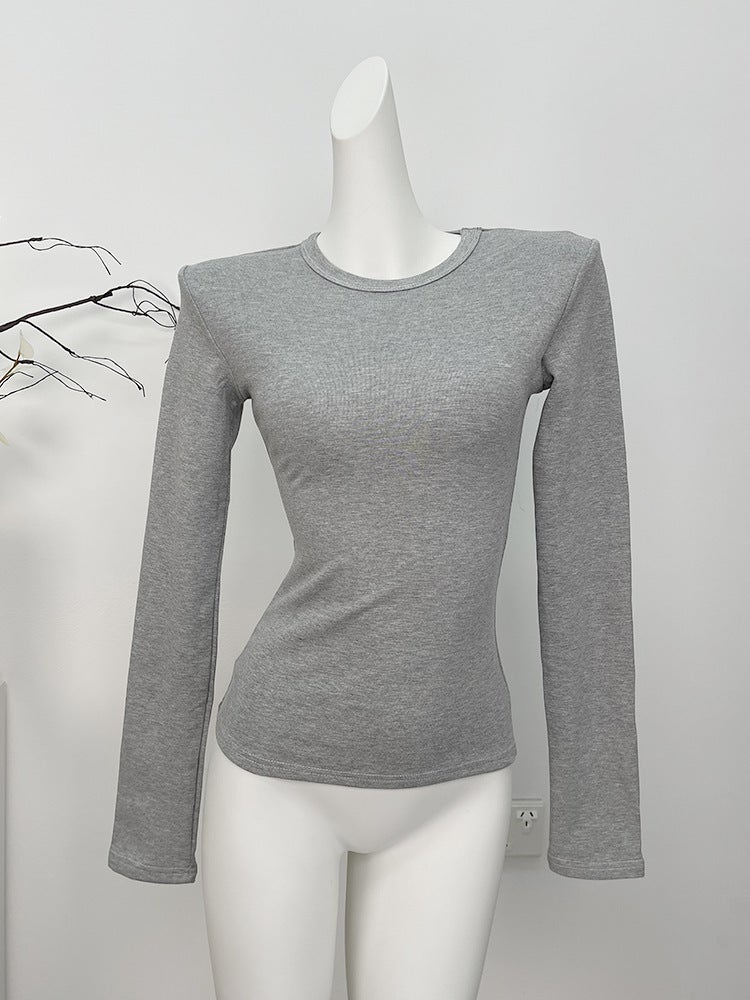 In-Stock -Style Fitted Autumn/Winter T-Shirt, Warm and Skin-Friendly, Waist-Cinching Base Layer, Thick Fleece Long-Sleeve Top, Same Style as Popular Online - Image 1