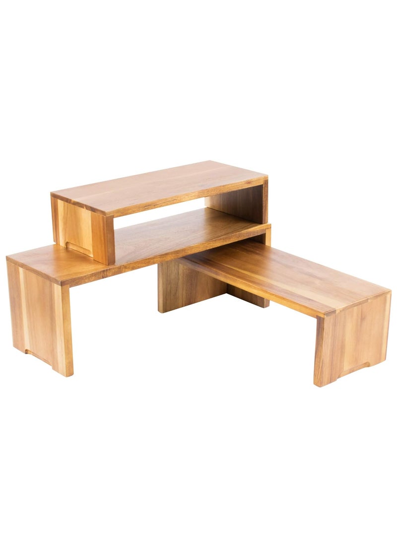 Umark Umark Sheesham Wood 3Piece Cascade Riser SetPatio Stand Set of ThreeVegetables StandCake StandCake Server Pato Rectangular  - Image 1