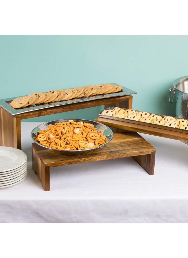 Umark Umark Sheesham Wood 3Piece Cascade Riser SetPatio Stand Set of ThreeVegetables StandCake StandCake Server Pato Rectangular  - Image 2
