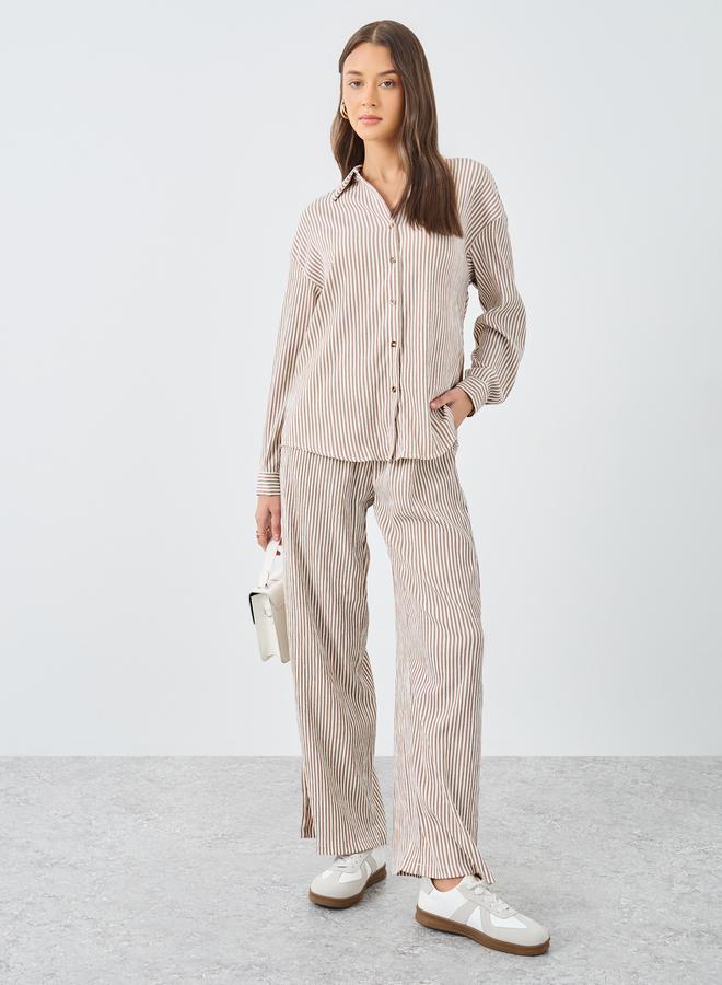Styli Women Striped Shirt and Pants Co-Ords - Image 2
