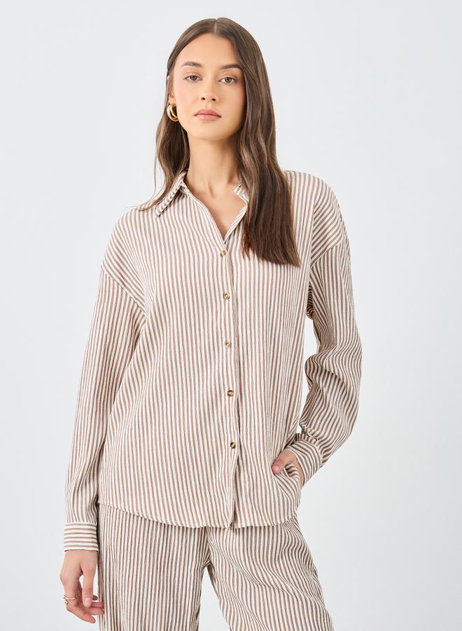 Styli Women Striped Shirt and Pants Co-Ords - Image 3