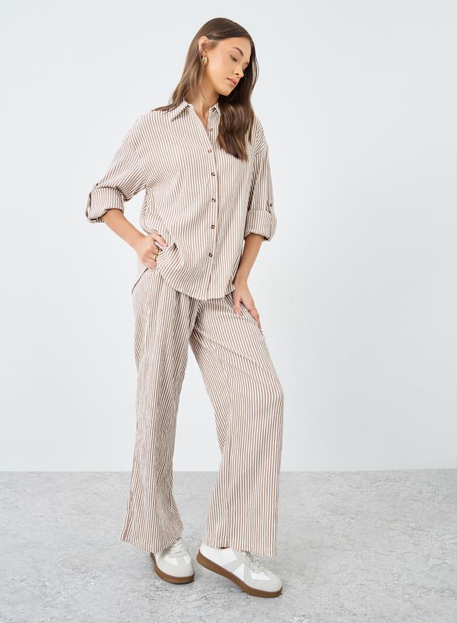 Styli Women Striped Shirt and Pants Co-Ords - Image 5