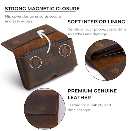 NomadCraftsCo. Genuine Leather Horizontal Phone Holster for Men, Horizontal Cell Phone Holder for Belt w/Magnet Closures, Handcrafted Cellphone Case for iPhone and Smartphones - Image 5