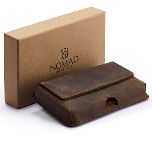 NomadCraftsCo. Genuine Leather Horizontal Phone Holster for Men, Horizontal Cell Phone Holder for Belt w/Magnet Closures, Handcrafted Cellphone Case for iPhone and Smartphones - Image 1