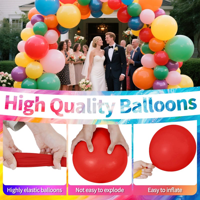 KAWKALSH 120 Balloons Rainbow Set 12 Inches, Assorted Color Latex Balloons Made With Strong Multicolored Latex for Birthday Baby Shower Wedding Party Supplies Arch Garland Decoration - Image 2
