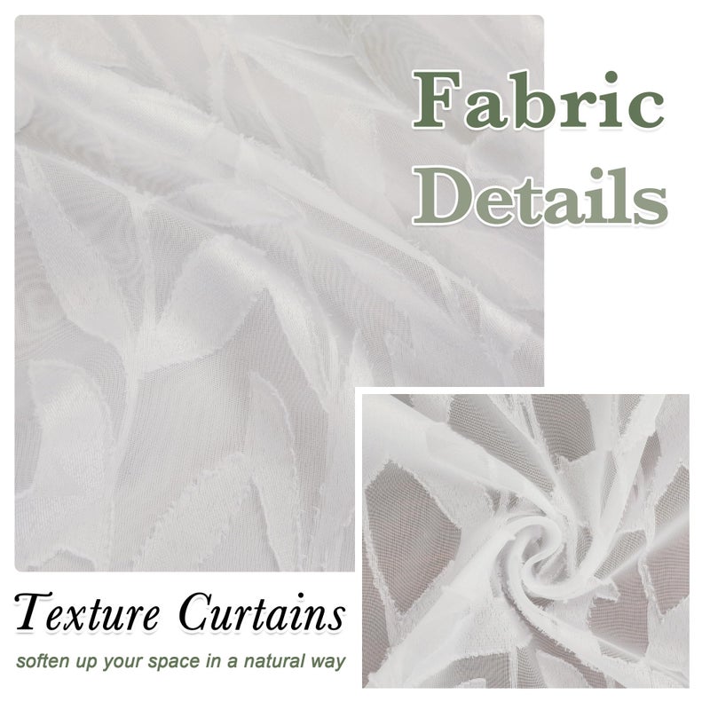 Lecloud Leia Ivory Sheer Cafe Curtain 24 بوصة الطول 2 PCS Jacquard jacquard leget foile stain مع قضبان مزدوجة جيب مقطع مزرعة غرفة نوم غرفة المعيش - Image 4