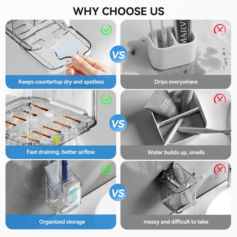 VNYIFAN Toothbrush Holders for Bathrooms, 3 Slots Detachable Electric Toothbrush Holder Wall Mounted with Divider, Removable Tooth Brush and Toothpaste Holder Organizer for Bathroom/Kitchen/Office - Image 4