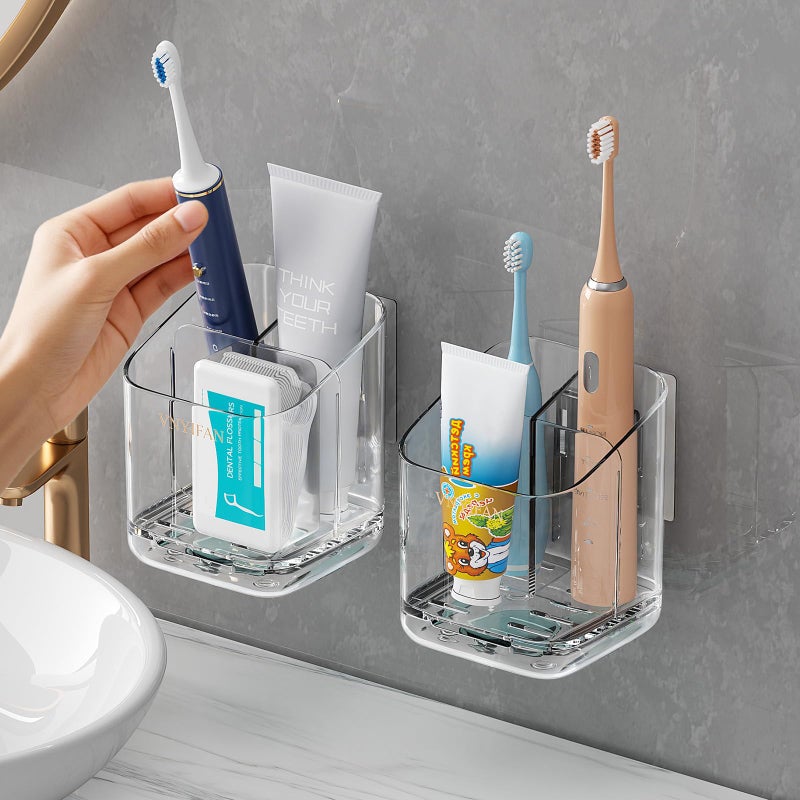 VNYIFAN Toothbrush Holders for Bathrooms, 3 Slots Detachable Electric Toothbrush Holder Wall Mounted with Divider, Removable Tooth Brush and Toothpaste Holder Organizer for Bathroom/Kitchen/Office - Image 1