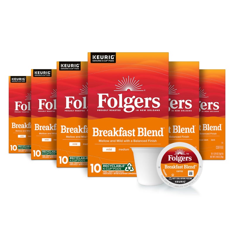 Folgers Breakfast Blend Coffee Mild Roast Keurig KCup Pods 10 Count Pack of 6 - Image 3