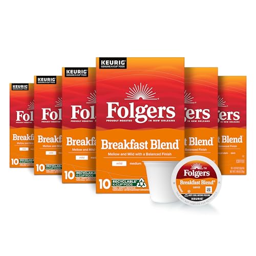 Folgers Breakfast Blend Coffee Mild Roast Keurig KCup Pods 10 Count Pack of 6 - Image 1