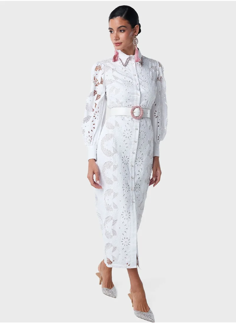 Threadz by Ajooni Schiffli Shirt Dress