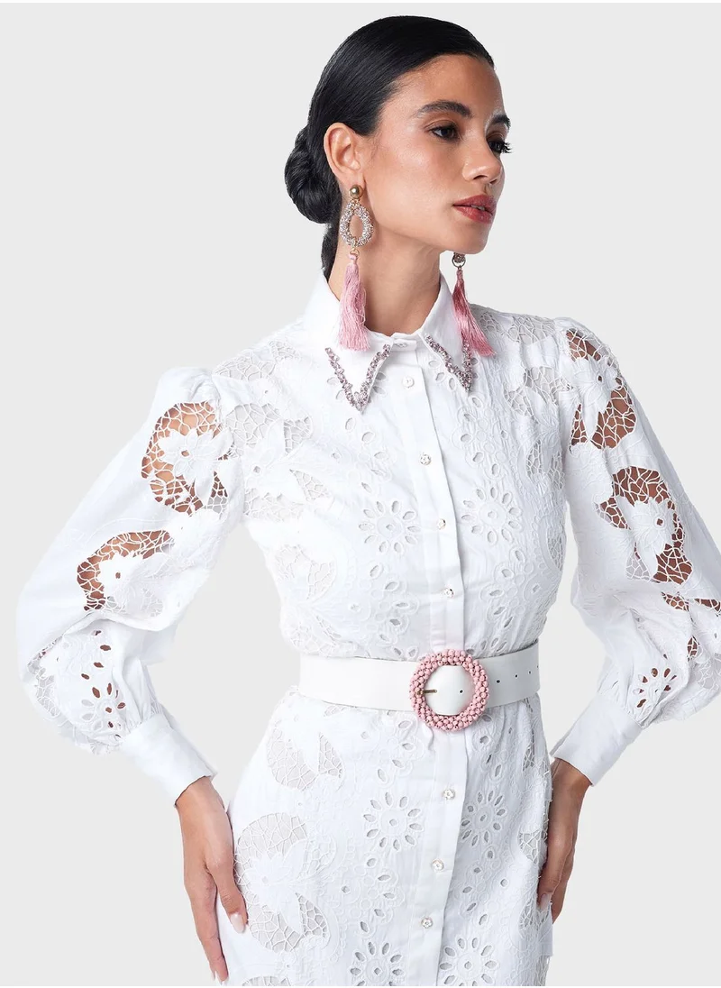 Threadz by Ajooni Schiffli Shirt Dress