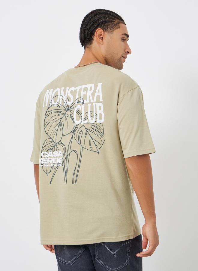 Styli Men Khaki Graphic Oversized T-Shirt - Image 5