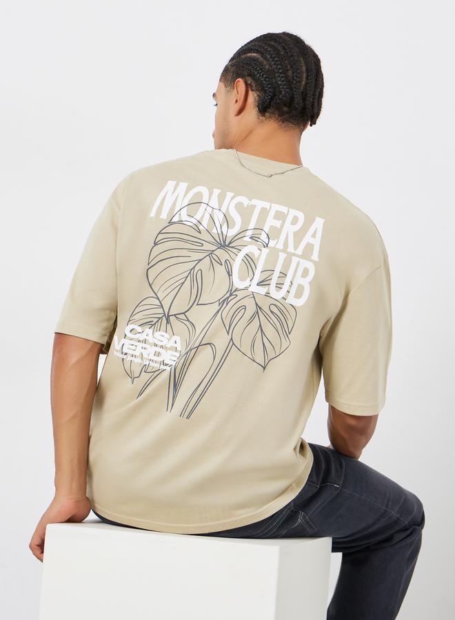 Styli Men Khaki Graphic Oversized T-Shirt - Image 3