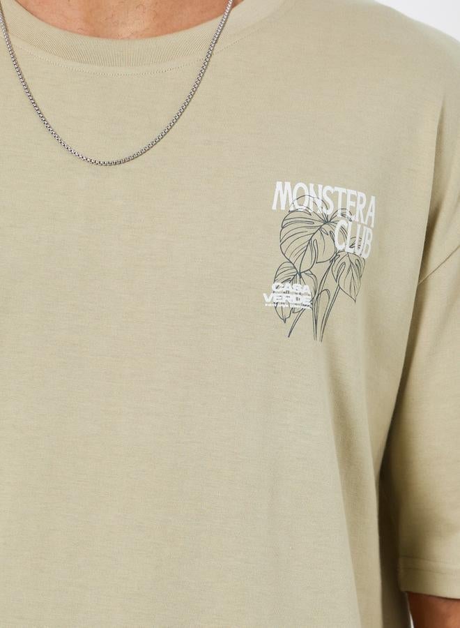 Styli Men Khaki Graphic Oversized T-Shirt - Image 4