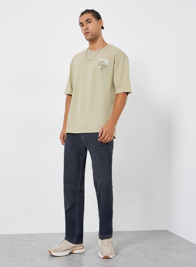 Styli Men Khaki Graphic Oversized T-Shirt - Image 2