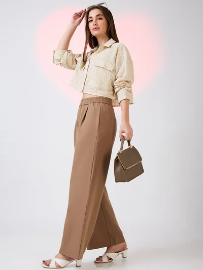 globus Women Mid Rise Relaxed Fit Pleated Workwear Korean Pants