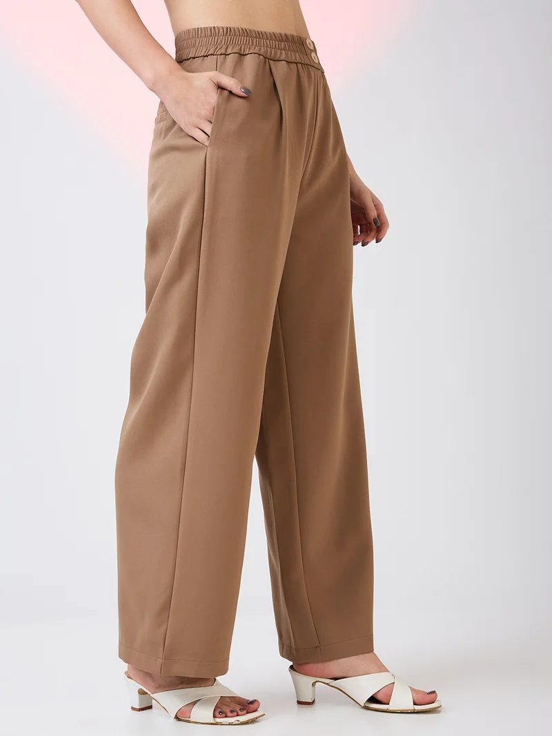 globus Women Mid Rise Relaxed Fit Pleated Workwear Korean Pants