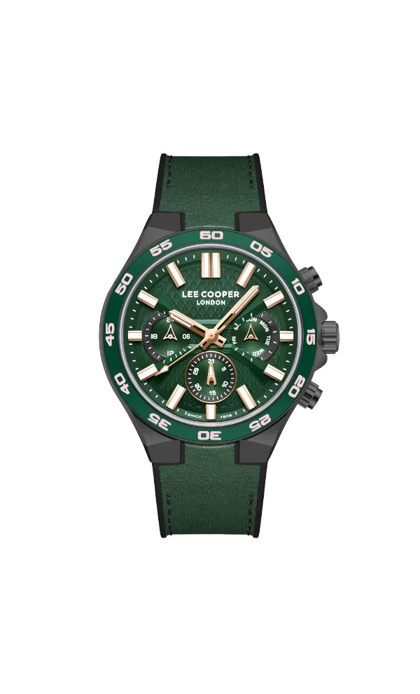 Lee Cooper LEE COOPER LC08066.077 Men's Multi Function Display Watch & Leather Strap Dark Green