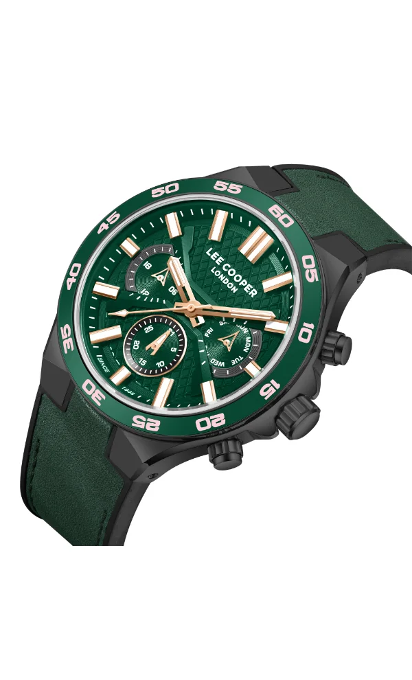 Lee Cooper LEE COOPER LC08066.077 Men's Multi Function Display Watch & Leather Strap Dark Green