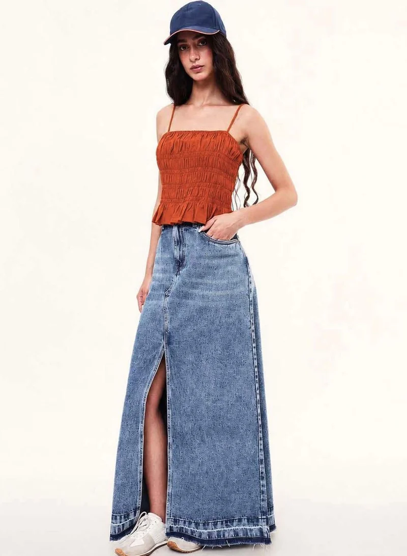 دينيس لينغو Women Rust Cotton Blend Solid Blouse Slim Tops