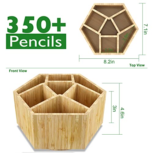 Houtingmaan Bamboo Art Supply Organizer, Back to School Supplies, Hold 350+ Pencils, Rotating School Supplies Holder for Pen, Colored Pencil, Art Brushes, Desktop Storage Caddy for Classroom & Art Studio - Image 2