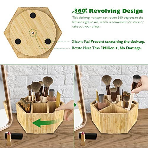 Houtingmaan Bamboo Art Supply Organizer, Back to School Supplies, Hold 350+ Pencils, Rotating School Supplies Holder for Pen, Colored Pencil, Art Brushes, Desktop Storage Caddy for Classroom & Art Studio - Image 5