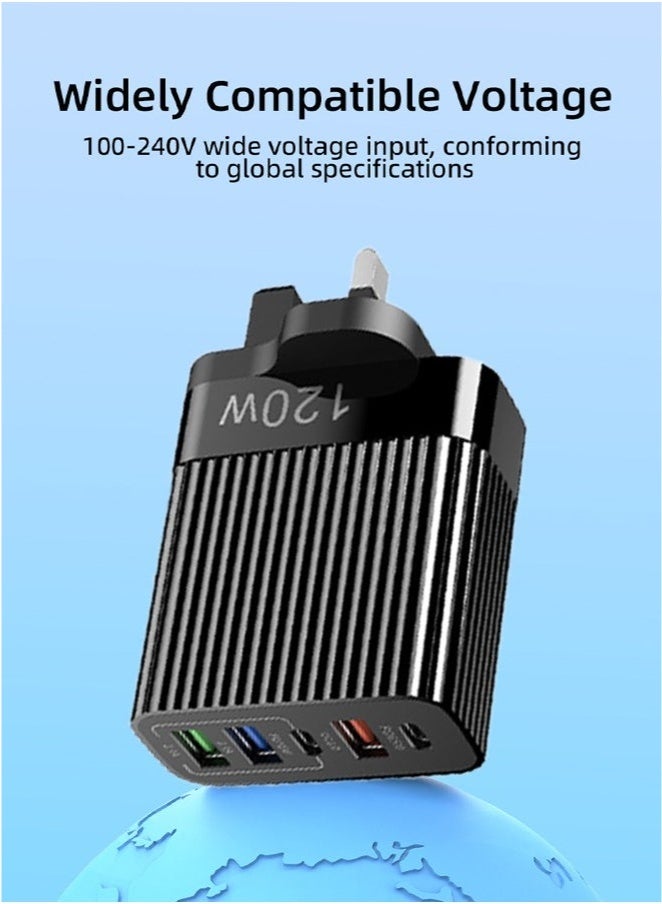 Bolivia's 120W PD QC 3.0 Type C USB Charger Adapter, 5-Port USB A & USB C Charging Hub Compatible with iPhone 15/14/13 Pro Max, Samsung Galaxy S23/S22, iPad, OnePlus, Pixel, AirPods & More（Black） - Image 5