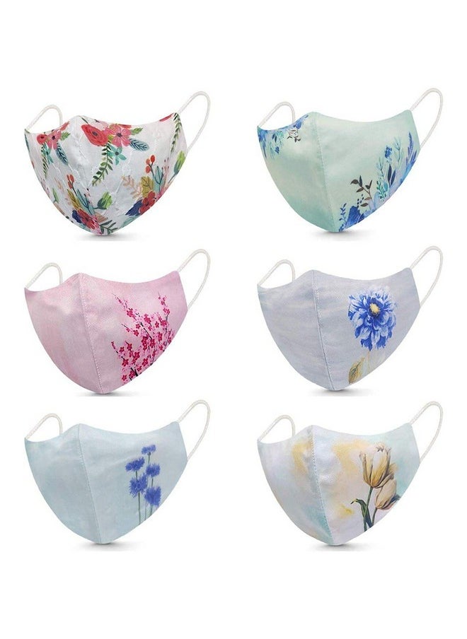 Limbakshit - Pack Of 6 Reusable, Washable Cotton Cloth Face Mask For Women Design Foe Girl Style For Embroidery Mask Reusable Washable Mask - Image 1