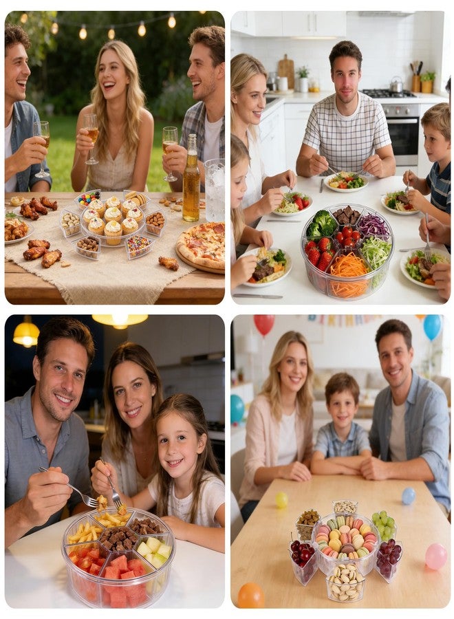 Aufind Divided Serving Tray with Lid and Handle, Stackable Snackle Box Container for Fruits Candy Veggies, Portable Spinning Rounded Tray with 6 Removable Dip Bowls - Image 3
