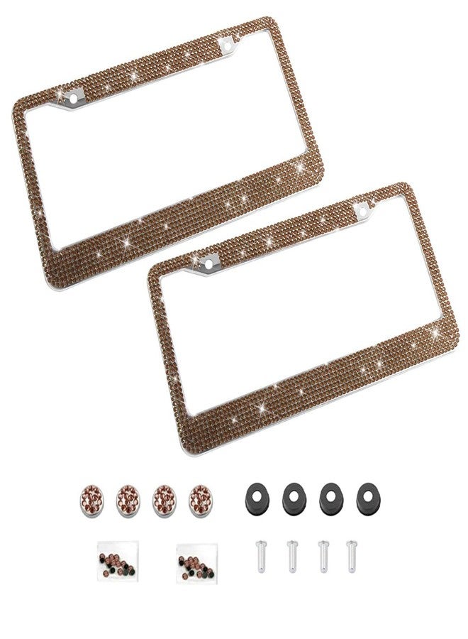 YALOK Bling 2PCS Car License Plate Frame, Handcrafted Crystal Stainless Steel License Plate Frame, Sparkly, Durable, Universal Fit, Car Accessories for Girls, Women (Coffee) - Image 1
