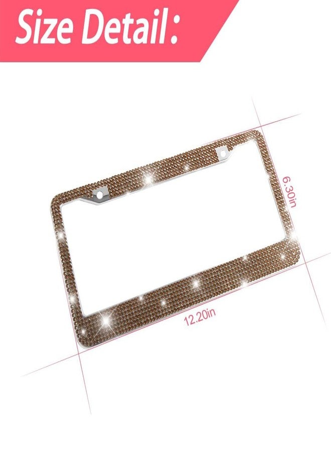 YALOK Bling 2PCS Car License Plate Frame, Handcrafted Crystal Stainless Steel License Plate Frame, Sparkly, Durable, Universal Fit, Car Accessories for Girls, Women (Coffee) - Image 2