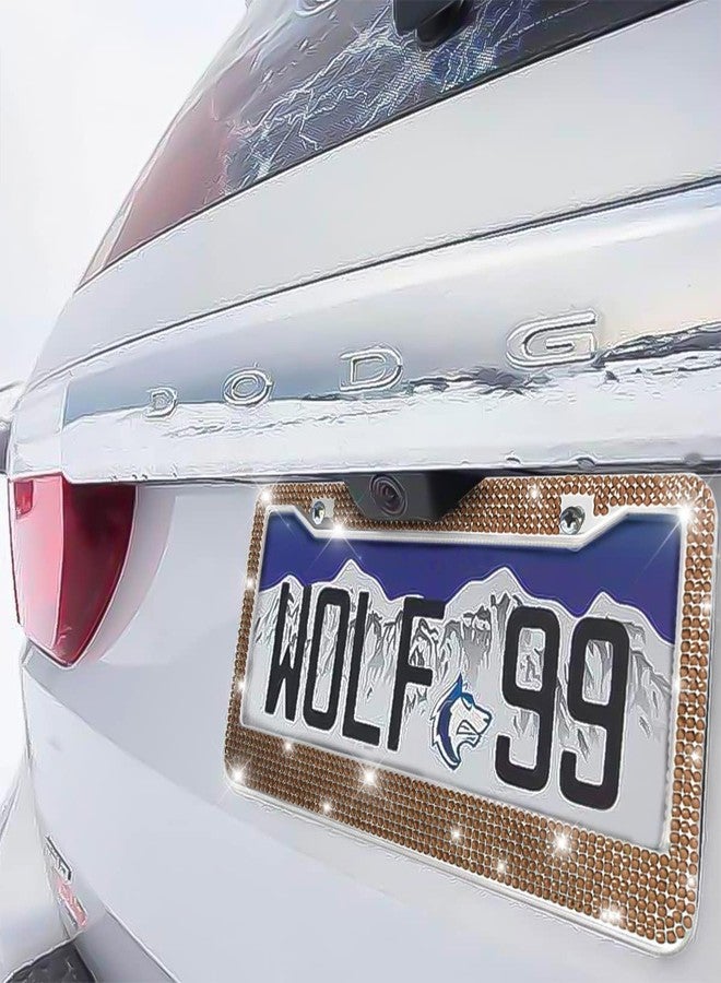 YALOK Bling 2PCS Car License Plate Frame, Handcrafted Crystal Stainless Steel License Plate Frame, Sparkly, Durable, Universal Fit, Car Accessories for Girls, Women (Coffee) - Image 5