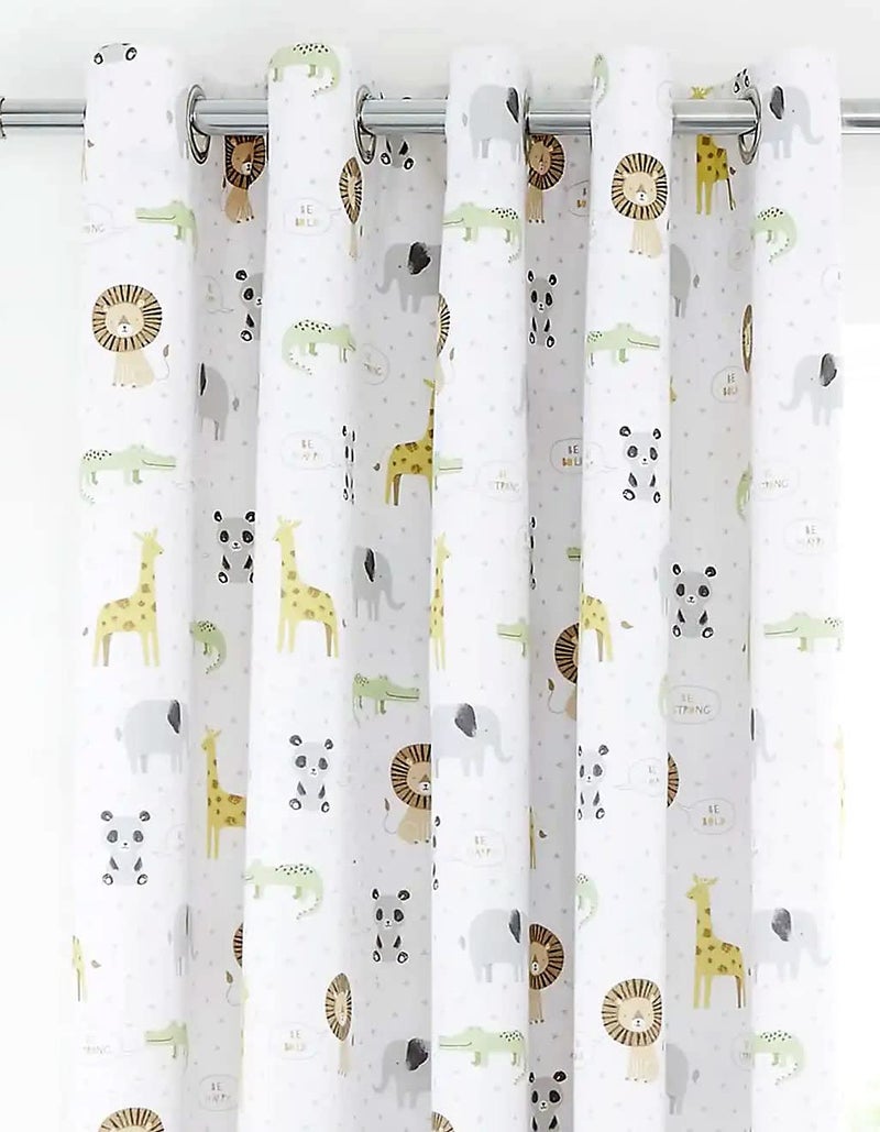 Catherine Lansfield Kids Roarsome Animals Blackout Eyelet Curtains 66X72 Inch Natural