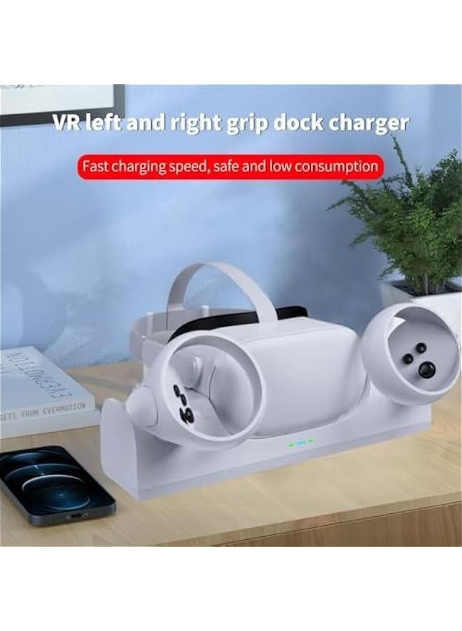 قاعدة شحن لـ Oculus Quest 2/Meta Quest 2، حامل شحن لسماعة الرأس VR متوافق مع ملحقات Oculus Quest 2، محطة شحن مثبتة على الحائط، كابل USB-C رابط - Image 2