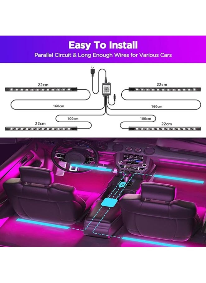 Ultra Bright LED Car Strip Lights - Music Sync & Smart App Control | Multi-Color Sound Activated Under Dash Lighting for Cars, Trucks, SUVs, & Jeeps | USB Powered