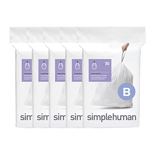 simplehuman Code B 150 Count, Dispenser Packs Custom Fit Liners, Drawstring Trash Bags, 6 Liter / 1.6 Gallon, White - Image 5
