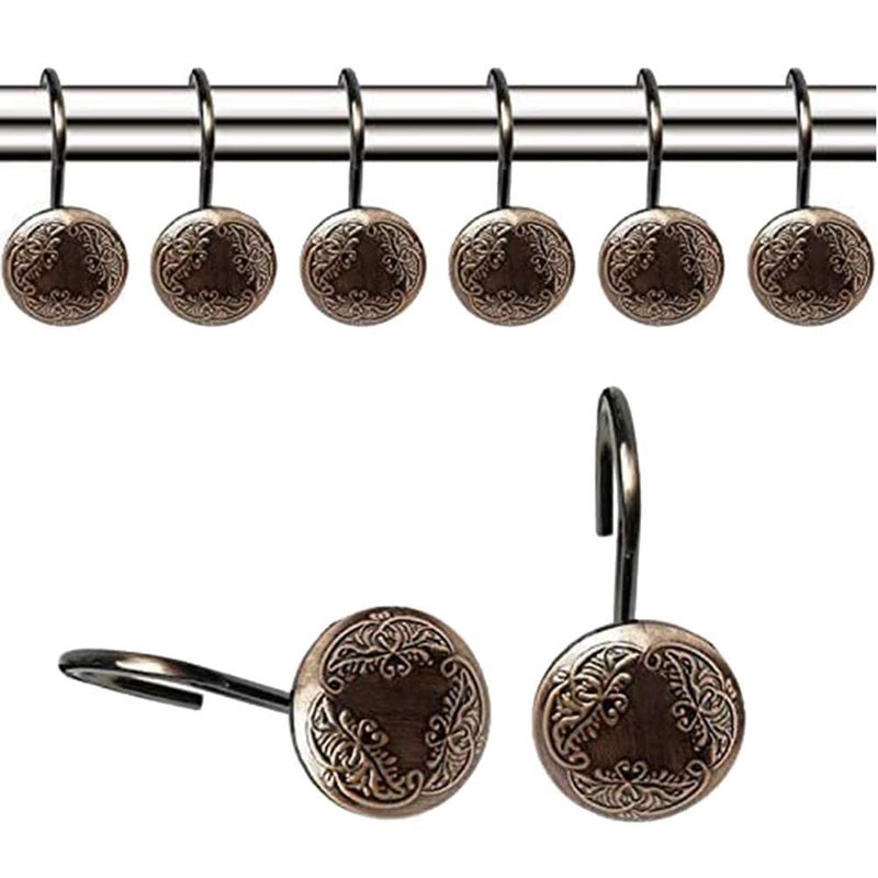 Oil Rubbed Bronze Shower Curtain Rod Hooks Antique Curtain Rings Holder Decorative Rustproof for Bathroom Shower Home