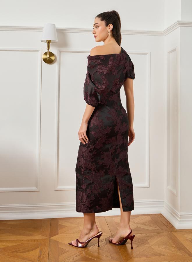 Styli Women Black Floral Jacquard Midi Dress - Image 5