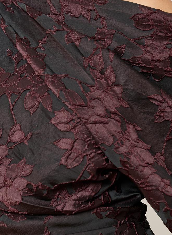 Styli Women Black Floral Jacquard Midi Dress - Image 4