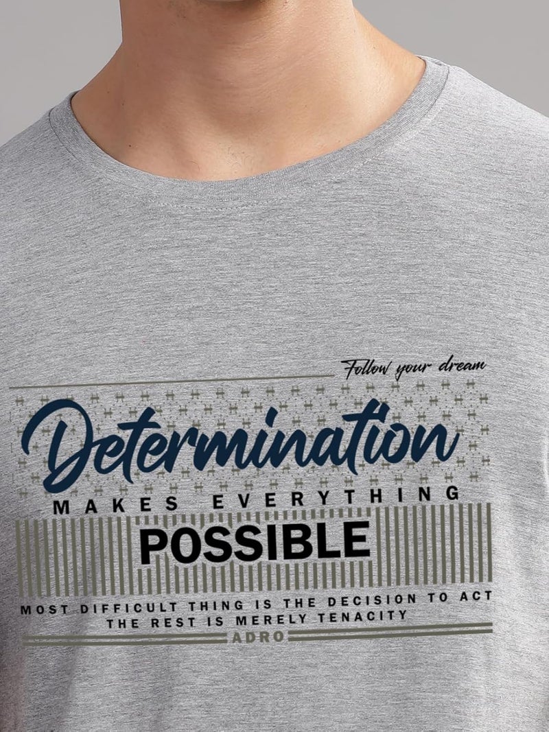 ADRO Men's Printed Grey T-Shirt - Premium Lycra Cotton Regular Fit - Image 3